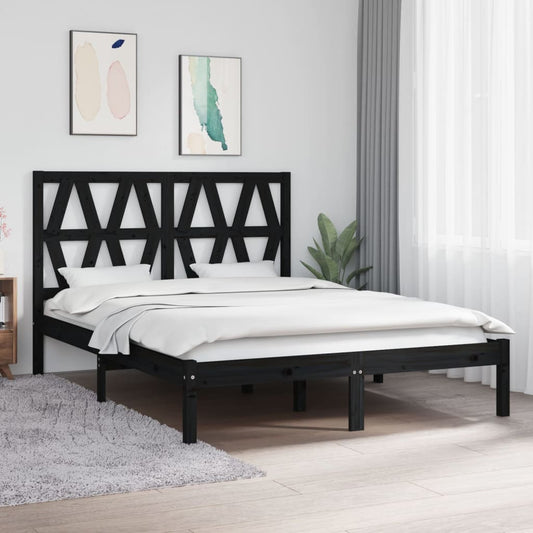 Sängynrunko musta täysi mänty 135x190 cm 4FT6 Double - Sisustajankoti.fi