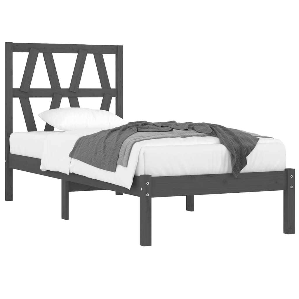 Sängynrunko harmaa täysi mänty 90x200 cm - Sisustajankoti.fi