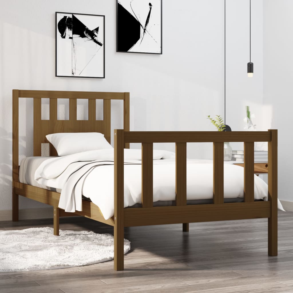 Sängynrunko hunajanruskea täysi puu 90x190 cm 3FT Single - Sisustajankoti.fi