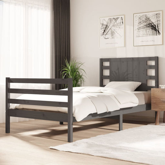 Sängynrunko harmaa täysi mänty 90x200 cm - Sisustajankoti.fi
