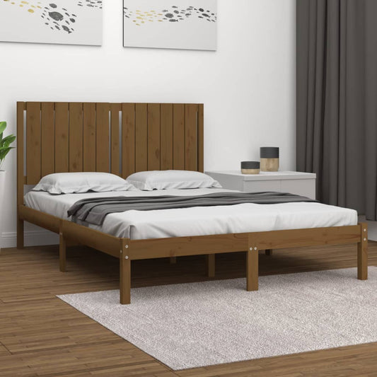 Sängynrunko hunajanruskea täysi mänty 135x190 cm 4FT6 Double - Sisustajankoti.fi
