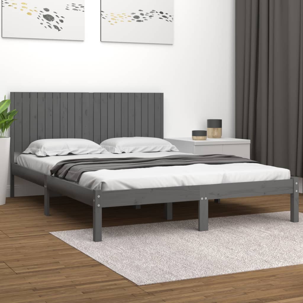 Sängynrunko harmaa täysi mänty 200x200 cm - Sisustajankoti.fi
