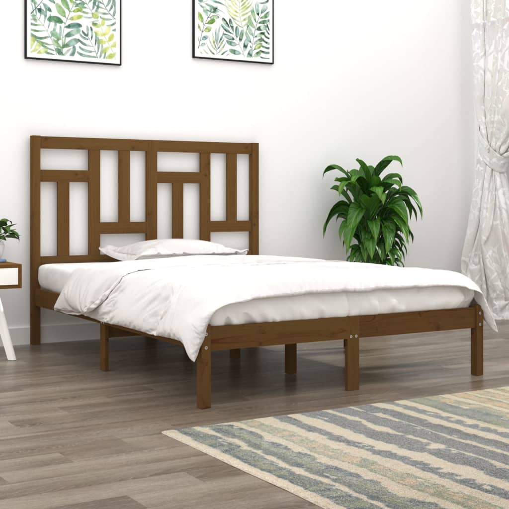Sängynrunko hunajanruskea täysi mänty 150x200 cm 5FT King Size - Sisustajankoti.fi