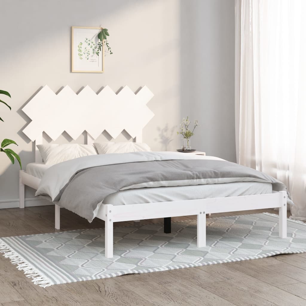 Sängynrunko valkoinen 135x190 cm 4FT6 Double täysi puu - Sisustajankoti.fi