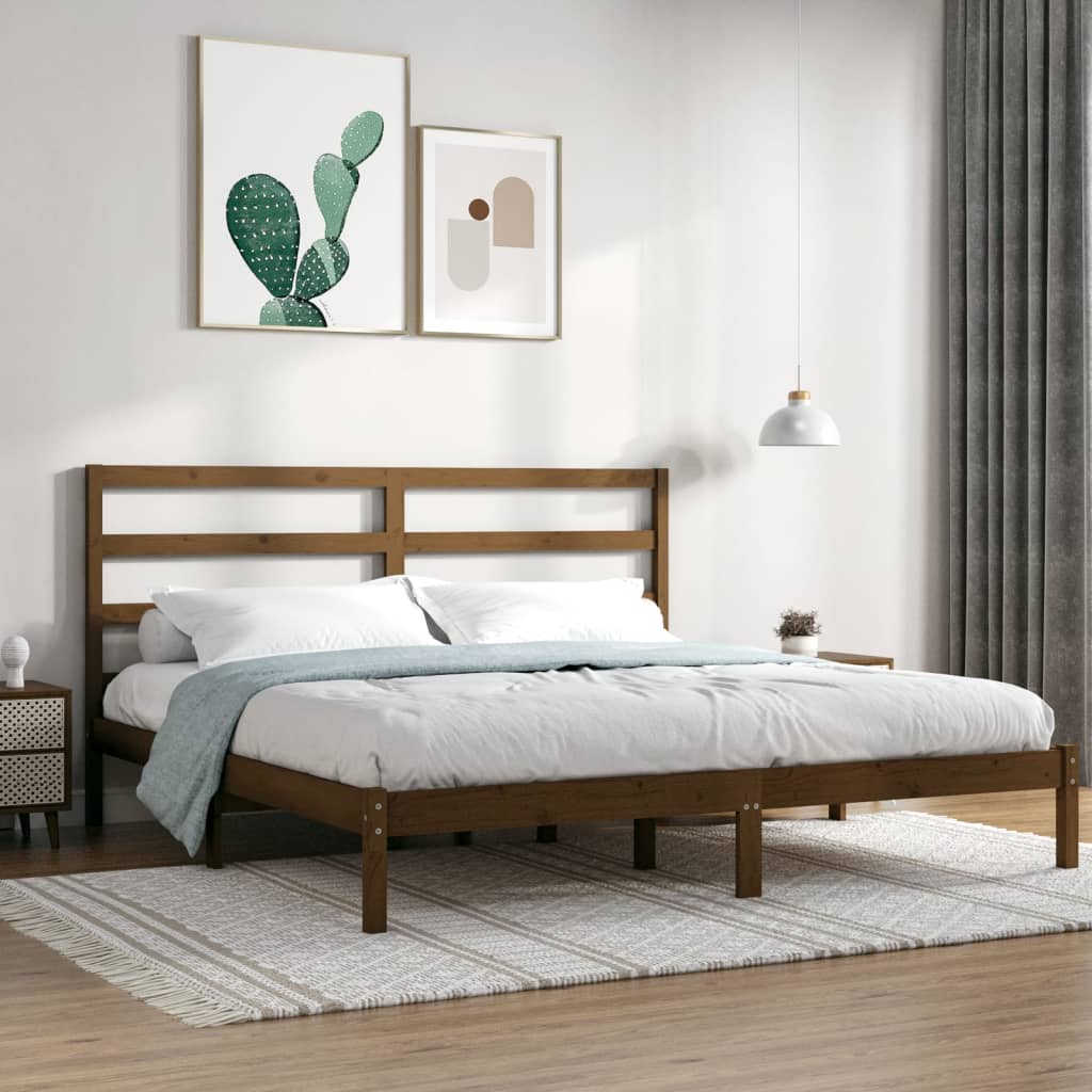 Sängynrunko hunajanruskea täysi mänty 200x200 cm - Sisustajankoti.fi