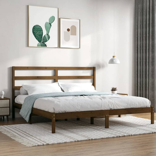 Sängynrunko hunajanruskea täysi mänty 200x200 cm - Sisustajankoti.fi
