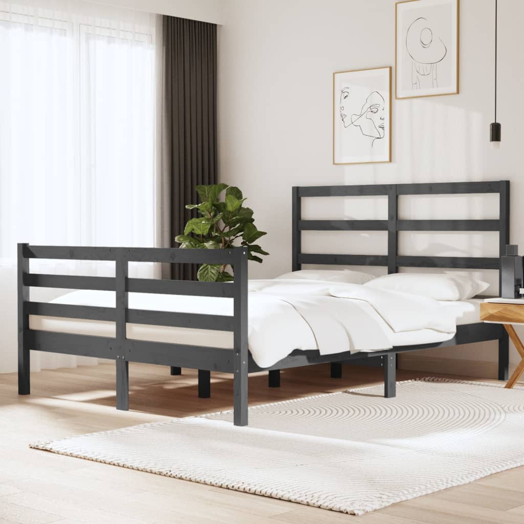 Sängynrunko harmaa täysi mänty 135x190 cm 4FT6 Double - Sisustajankoti.fi