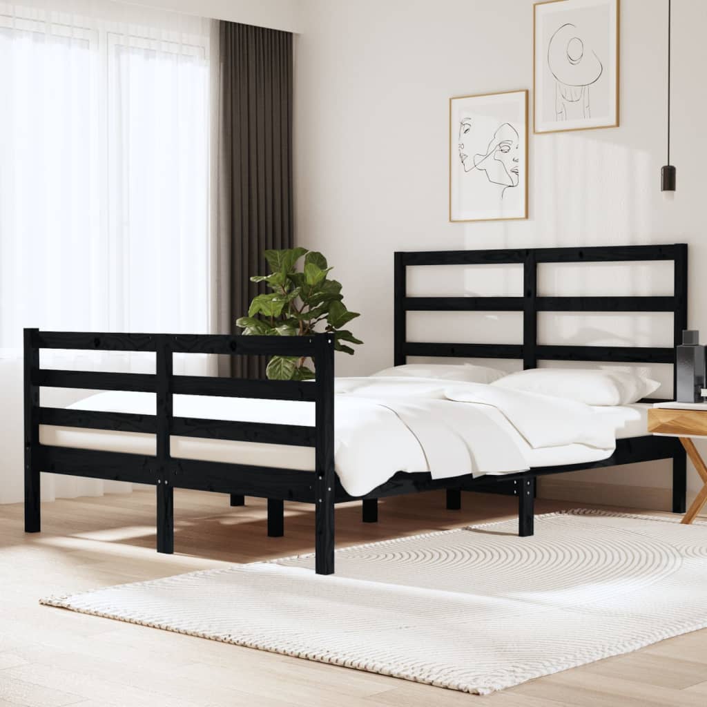 Sängynrunko musta täysi mänty 135x190 cm 4FT6 Double - Sisustajankoti.fi