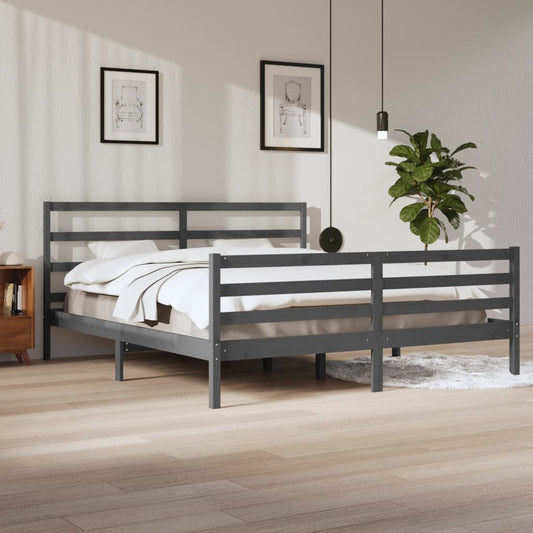Sängynrunko harmaa täysi mänty 200 x 200 cm - Sisustajankoti.fi