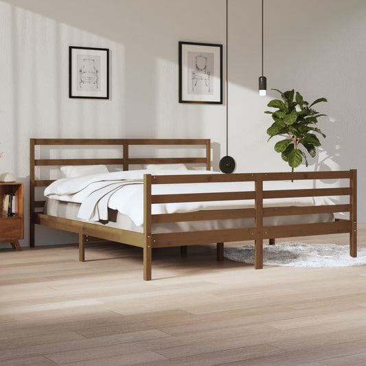 Sängynrunko hunajanruskea täysi mänty 200x200 cm - Sisustajankoti.fi