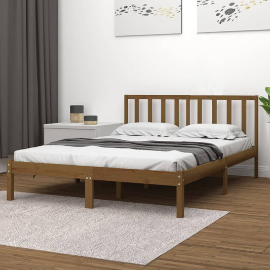Sängynrunko hunajanruskea täysi mänty 200x200 cm - Sisustajankoti.fi