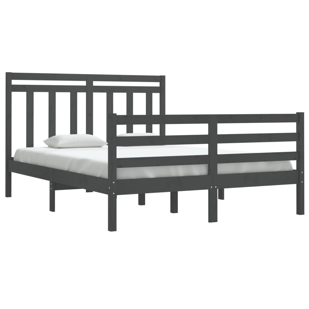 Sängynrunko harmaa täysi puu 135x190 cm 4FT6 Double - Sisustajankoti.fi