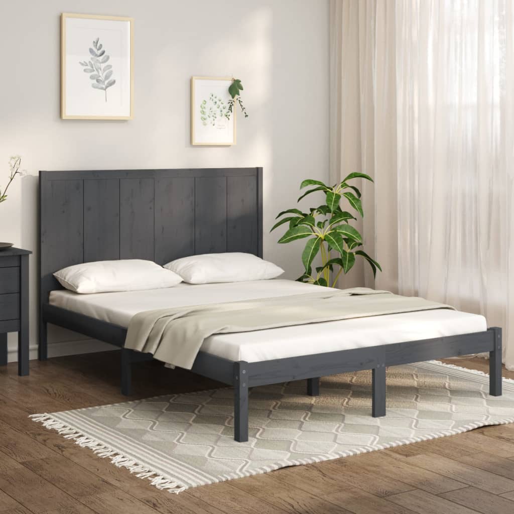 Sängynrunko harmaa täysi mänty 150x200 cm 5FT King Size - Sisustajankoti.fi