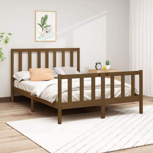 Sängynrunko hunajanruskea täysi mänty 150x200 cm 5FT King Size - Sisustajankoti.fi