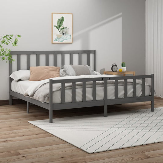 Sängynrunko harmaa täysi mänty 200 x 200 cm - Sisustajankoti.fi