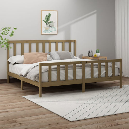 Sängynrunko hunajanruskea täysi mänty 200x200 cm - Sisustajankoti.fi