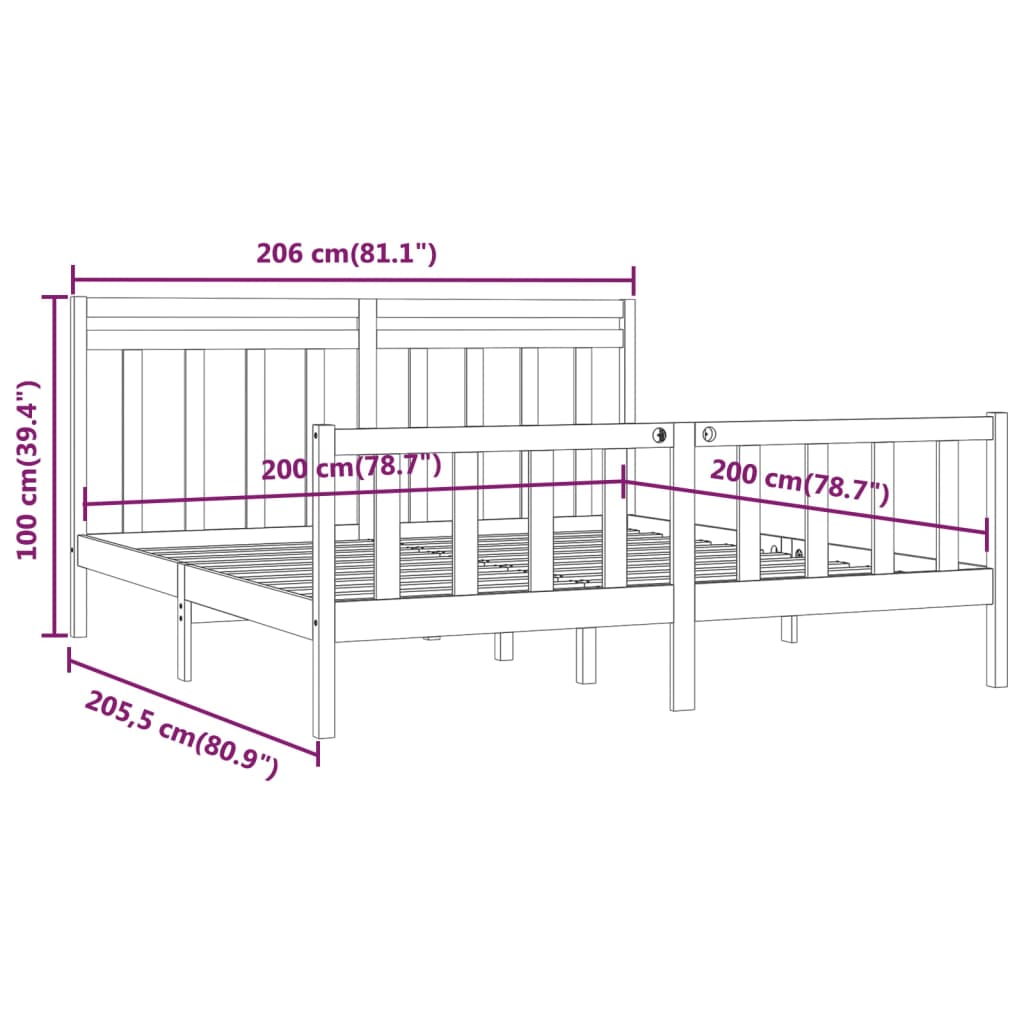 Sängynrunko hunajanruskea täysi mänty 200x200 cm - Sisustajankoti.fi
