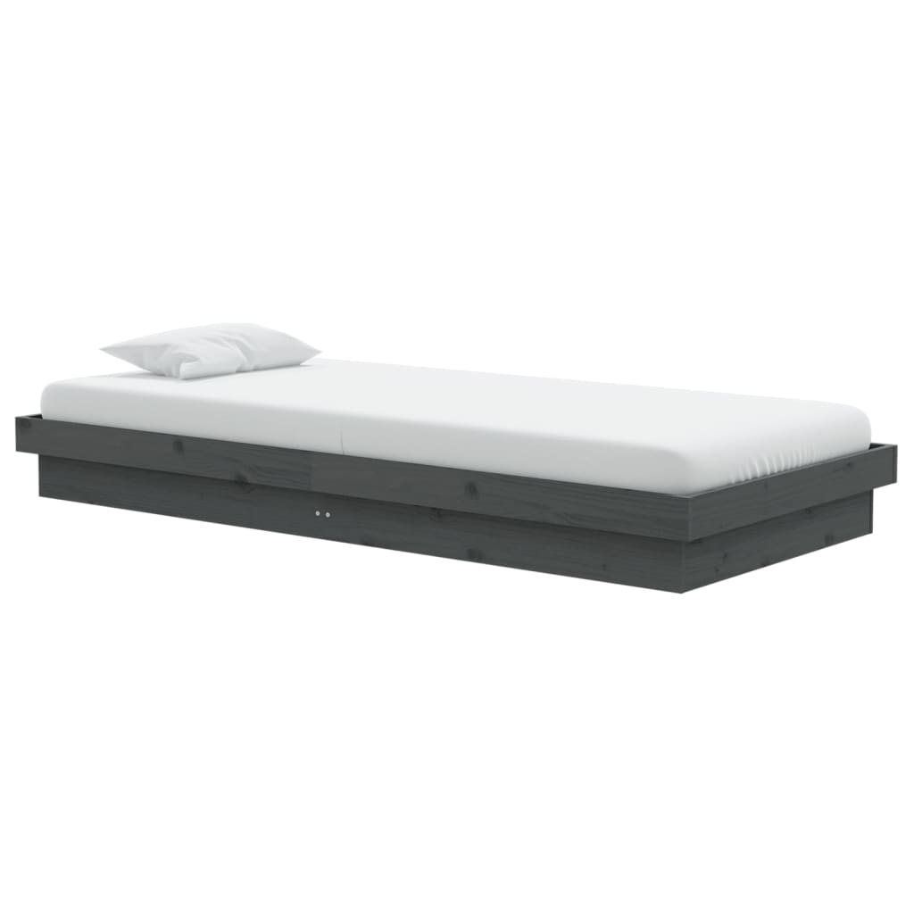 Sängynrunko harmaa täysi puu 90x200 cm - Sisustajankoti.fi