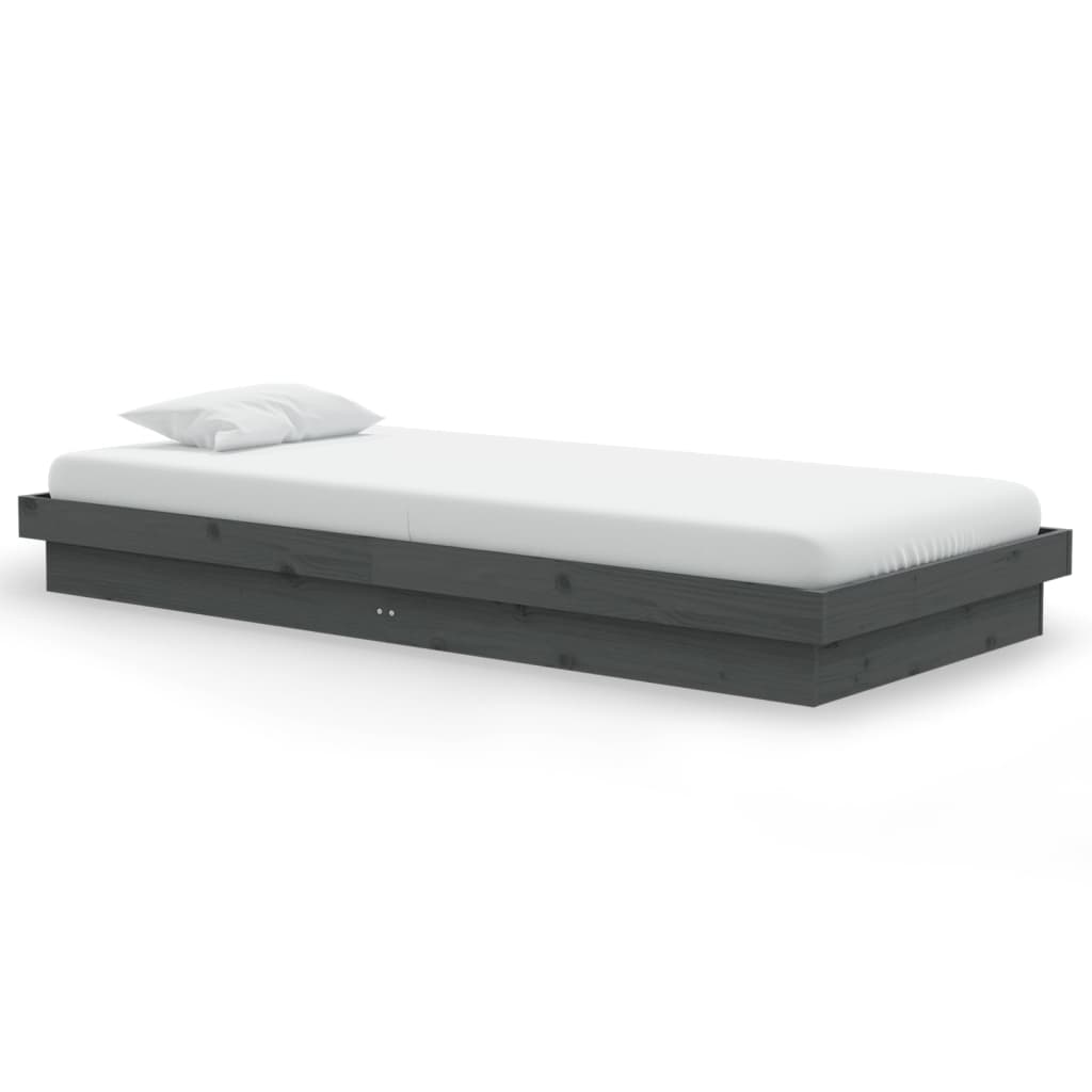 Sängynrunko harmaa täysi puu 90x200 cm - Sisustajankoti.fi