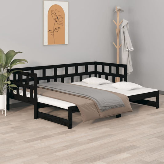 Sohvasänky ulosvedettävä musta täysi mänty 2x (90x200) cm - Sisustajankoti.fi