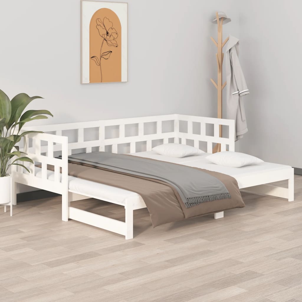 Sohvasänky ulosvedettävä valkoinen täysi mänty 2x (80x200) cm - Sisustajankoti.fi
