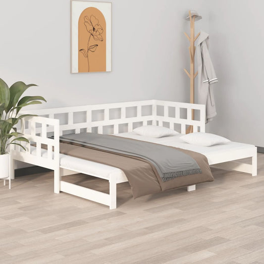 Sohvasänky ulosvedettävä valkoinen täysi mänty 2x (80x200) cm - Sisustajankoti.fi