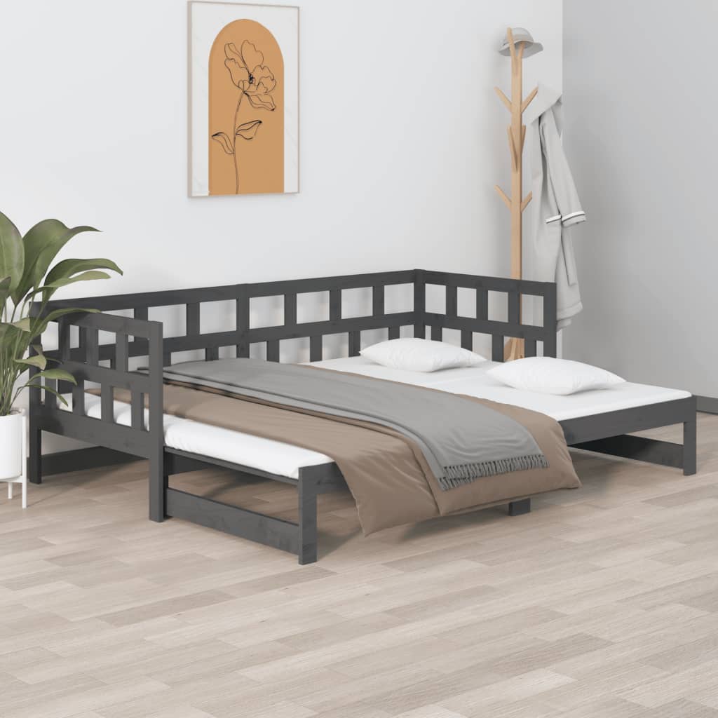 Sohvasänky ulosvedettävä harmaa täysi mänty 2x (90x190) cm - Sisustajankoti.fi