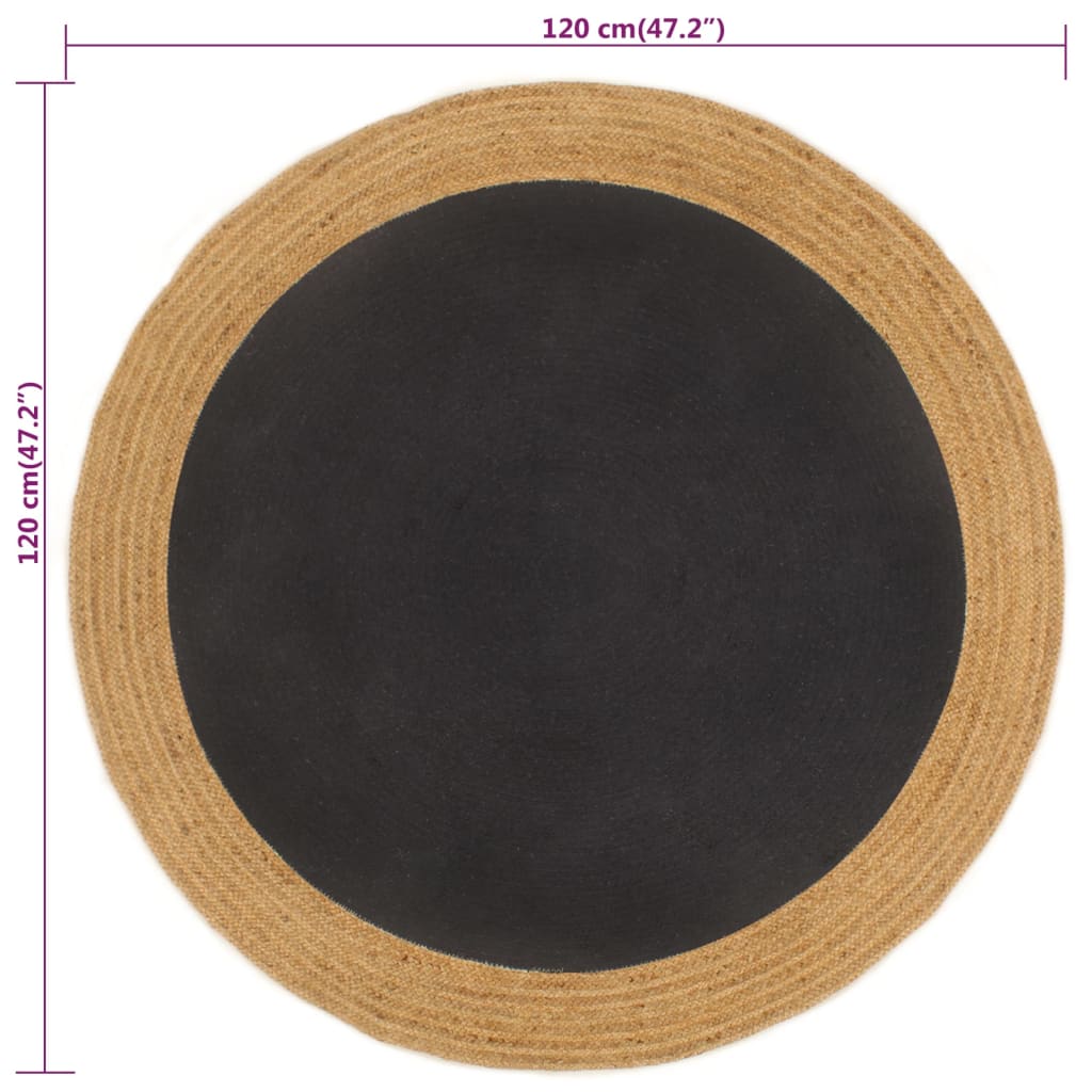 Matto punottu musta / luonnollinen 120 cm juutti / puuvilla - Sisustajankoti.fi