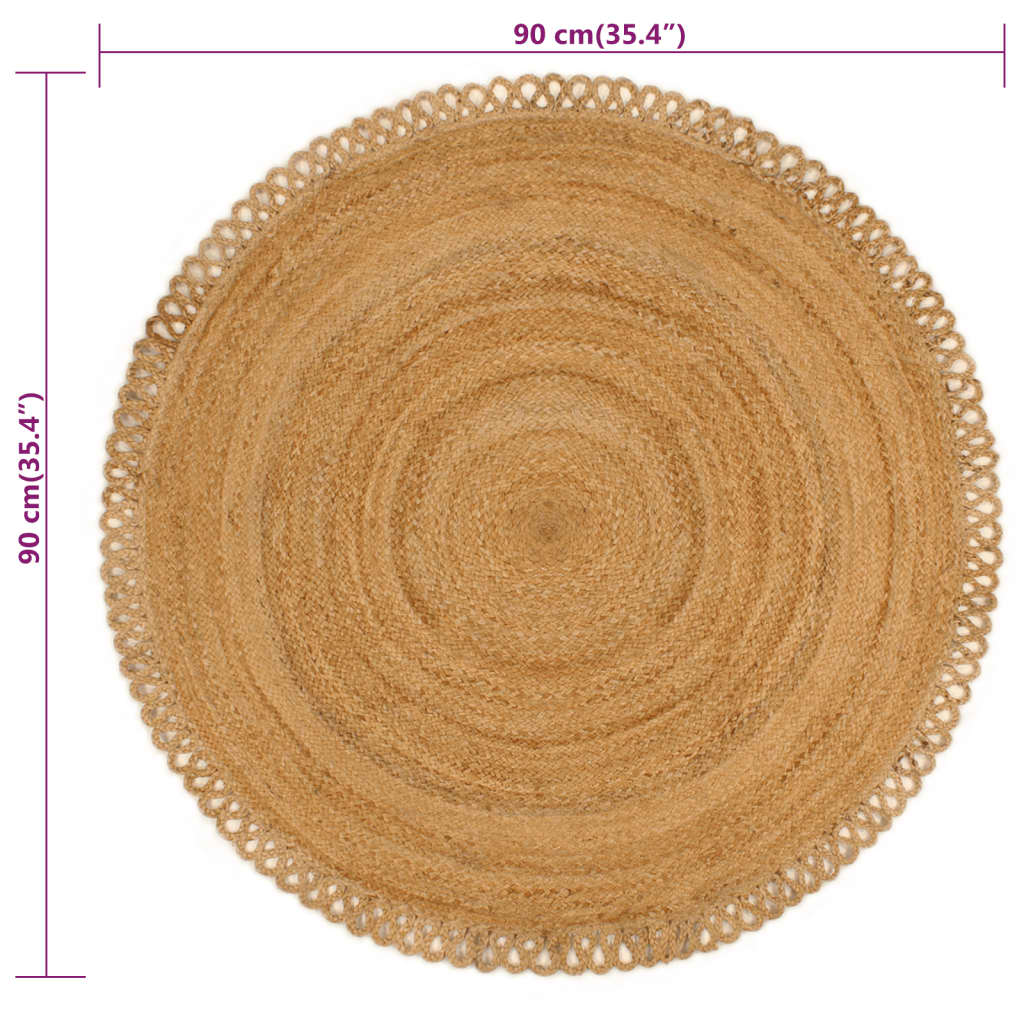 Punottu matto aaltoreuna 90 cm Juutti pyöreä - Sisustajankoti.fi