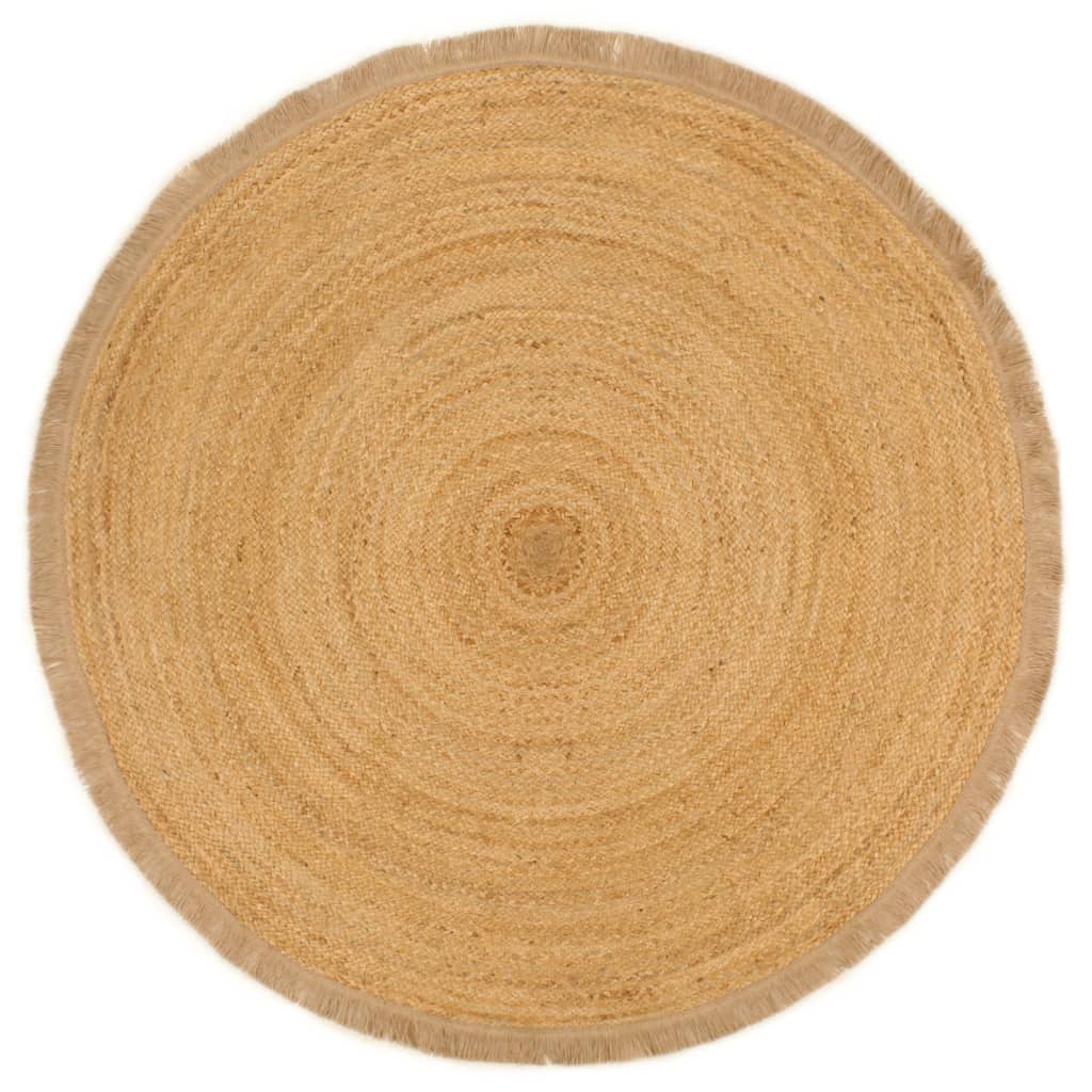 Punottu juuttimatto röyhelöreuna 120 cm pyöreä - Sisustajankoti.fi