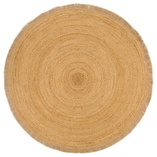 Punottu juuttimatto röyhelöreuna 120 cm pyöreä - Sisustajankoti.fi