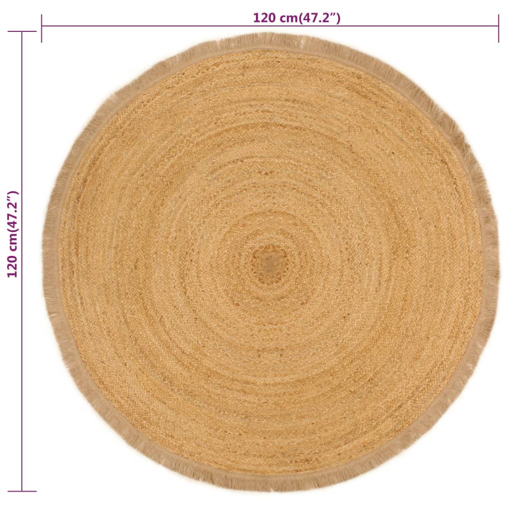 Punottu juuttimatto röyhelöreuna 120 cm pyöreä - Sisustajankoti.fi