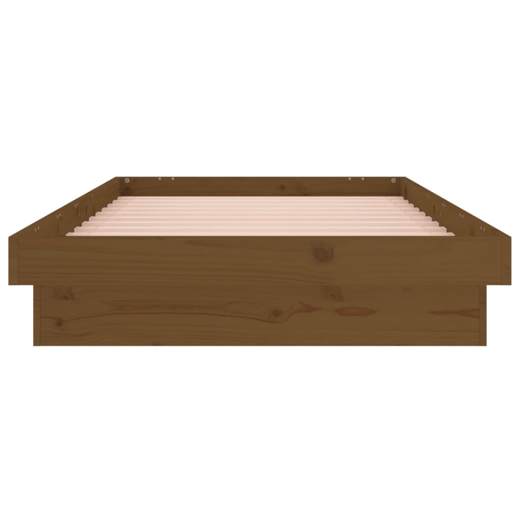 Sängynrunko LED-valoilla hunajanruskea 90x200 cm täysi puu - Sisustajankoti.fi