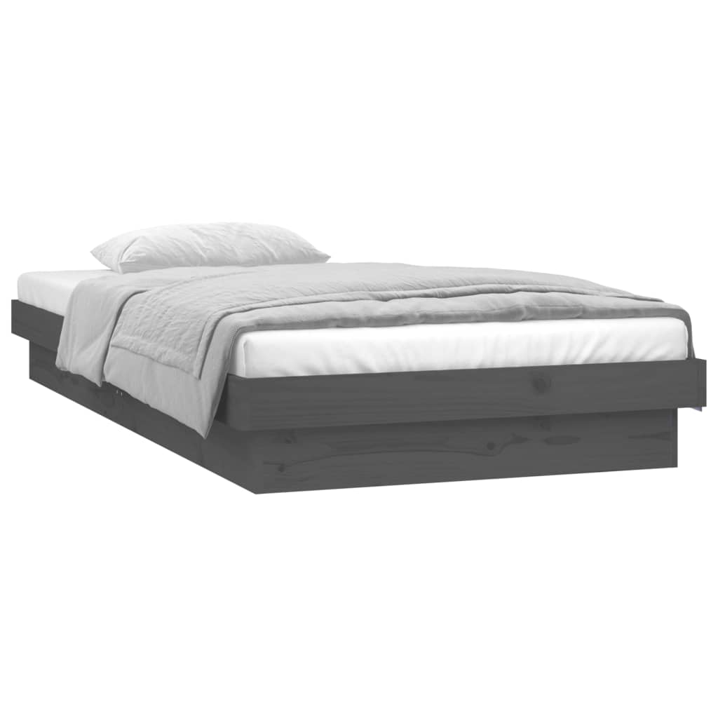 Sängynrunko LED harmaa 75x190 cm 2FT6 Small Single täysi puu - Sisustajankoti.fi