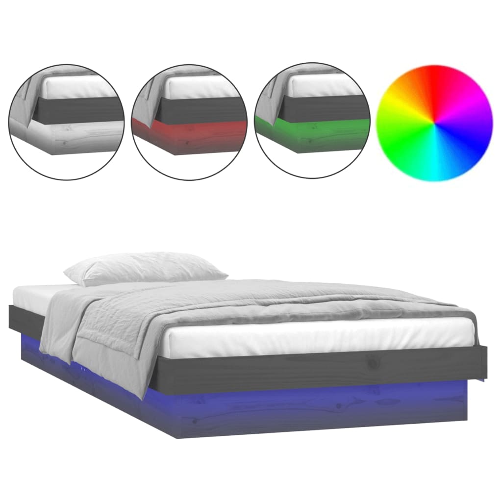 Sängynrunko LED harmaa 75x190 cm 2FT6 Small Single täysi puu - Sisustajankoti.fi