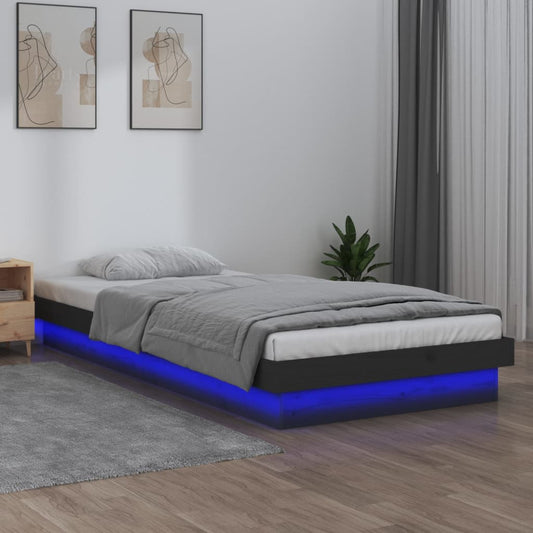 Sängynrunko LED harmaa 75x190 cm 2FT6 Small Single täysi puu - Sisustajankoti.fi