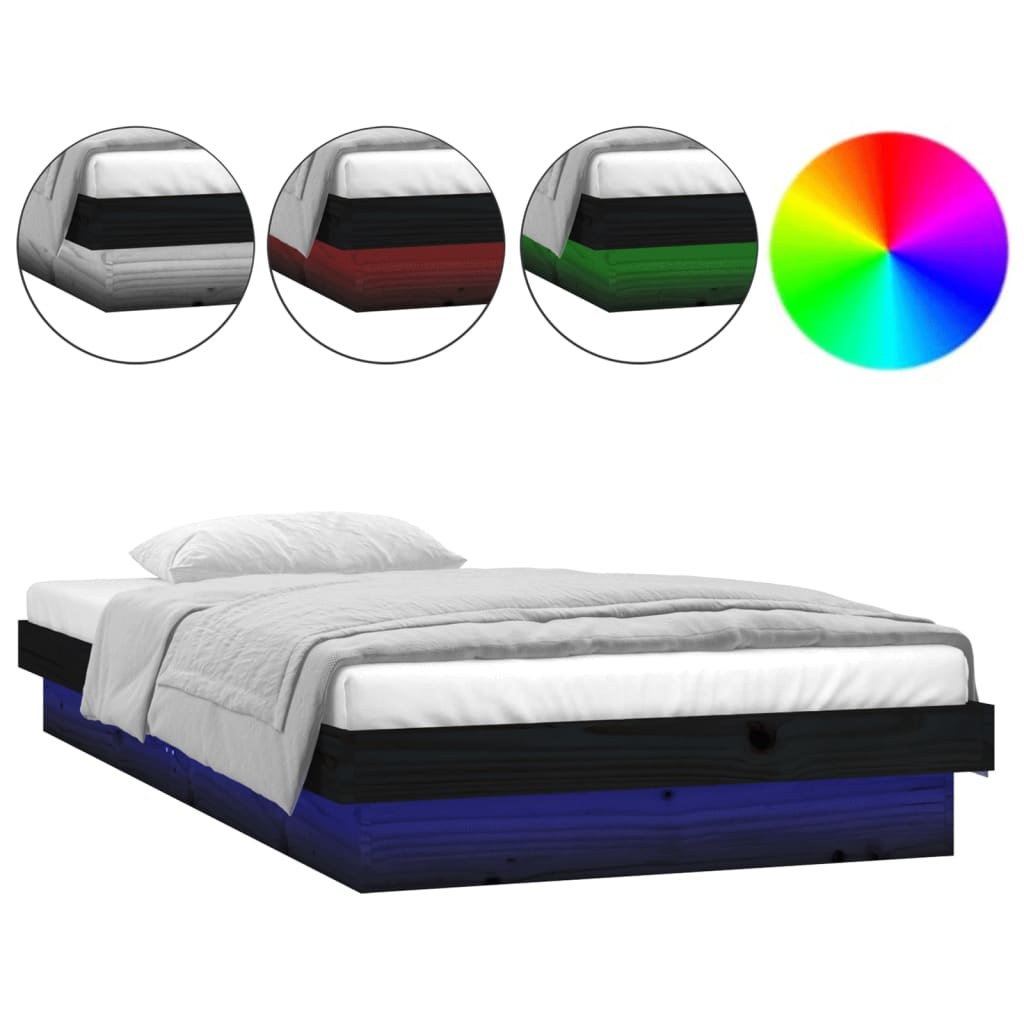 Sängynrunko LED musta 75x190 cm 2FT6 Small Single täysi puu - Sisustajankoti.fi