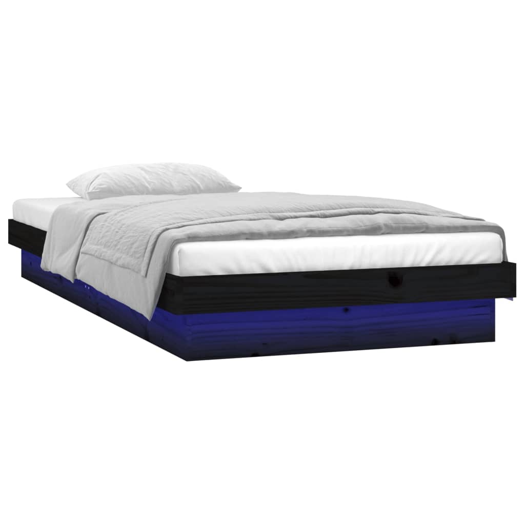 Sängynrunko LED musta 75x190 cm 2FT6 Small Single täysi puu - Sisustajankoti.fi