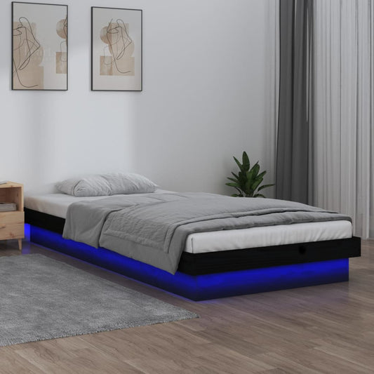 Sängynrunko LED musta 75x190 cm 2FT6 Small Single täysi puu - Sisustajankoti.fi