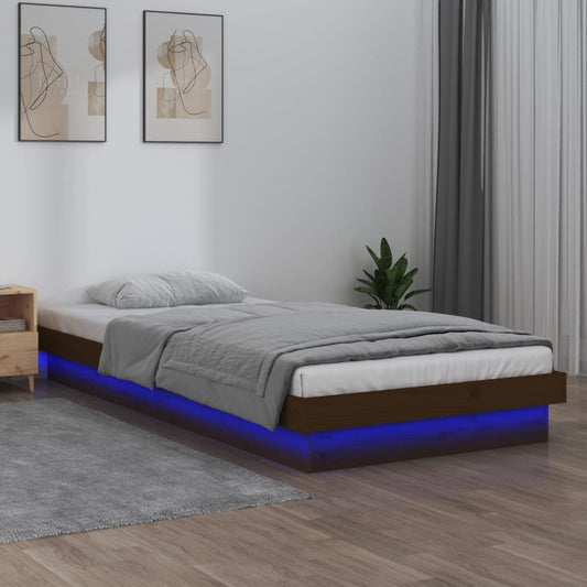 Sängynrunko LED hunajanruskea 90x190 cm 3FT Single täysi puu - Sisustajankoti.fi