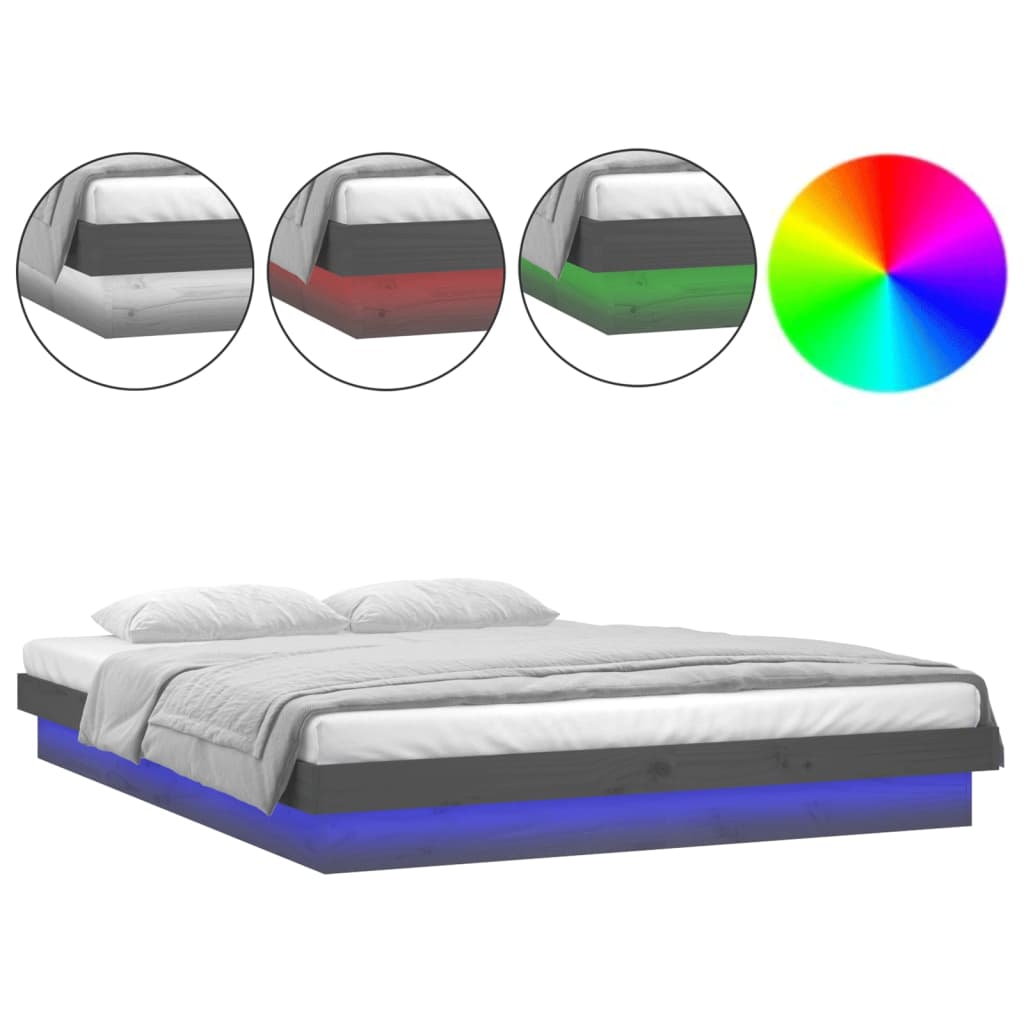 Sängynrunko LED harmaa 120x190 cm 4FT Small Double täysi puu - Sisustajankoti.fi