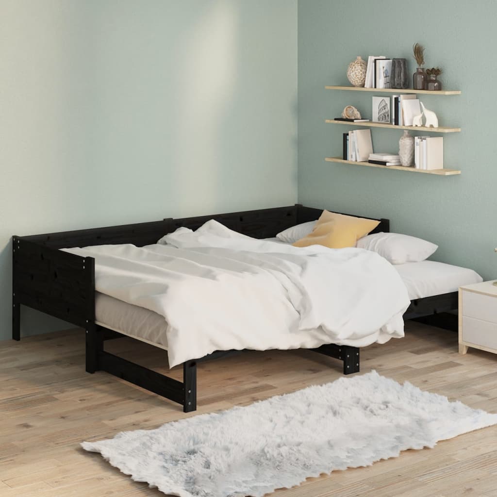Sohvasänky ulosvedettävä musta täysi mänty 2x (90x200) cm - Sisustajankoti.fi