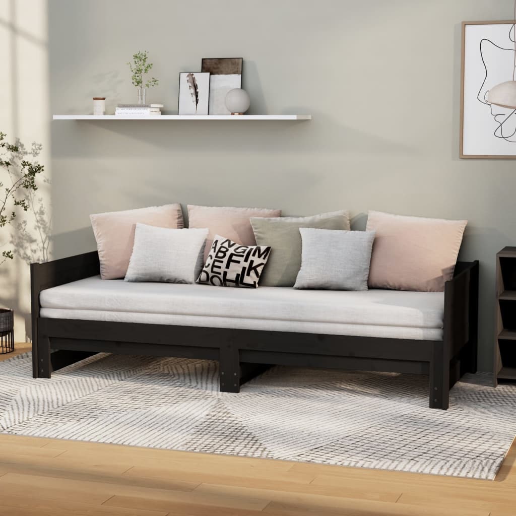 Sohvasänky ulosvedettävä musta täysi mänty 2x (90x200) cm - Sisustajankoti.fi
