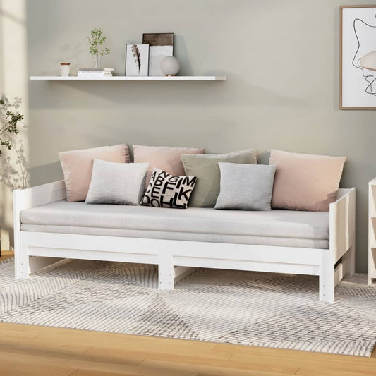 Sohvasänky ulosvedettävä valkoinen täysi mänty 2x (80x200) cm - Sisustajankoti.fi