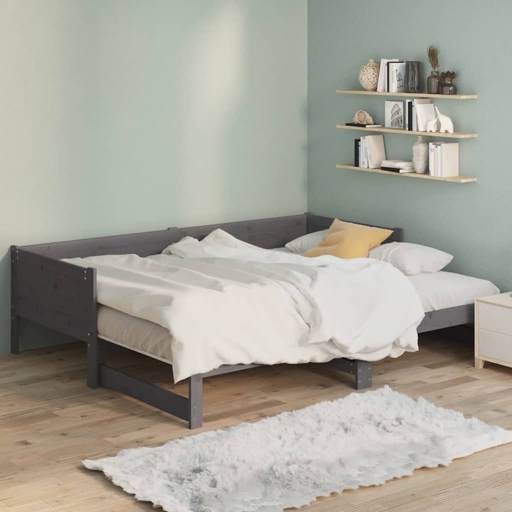 Sohvasänky ulosvedettävä harmaa täysi mänty 2x (90x190) cm - Sisustajankoti.fi