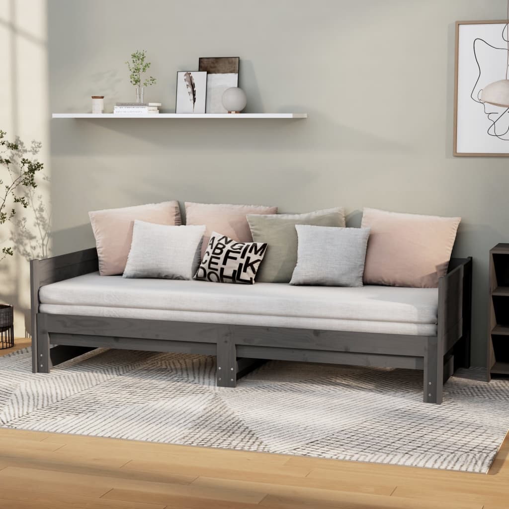 Sohvasänky ulosvedettävä harmaa täysi mänty 2x (90x190) cm - Sisustajankoti.fi