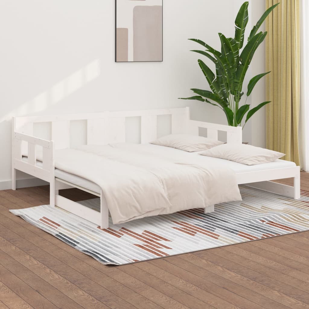 Sohvasänky ulosvedettävä valkoinen täysi mänty 2x (80x200) cm - Sisustajankoti.fi