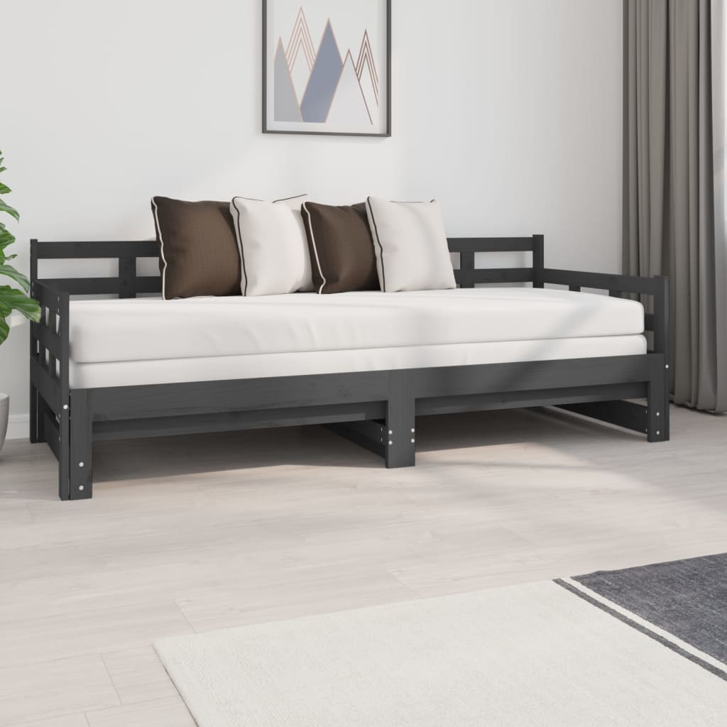Sohvasänky ulosvedettävä harmaa täysi mänty 2x (80x200) cm - Sisustajankoti.fi