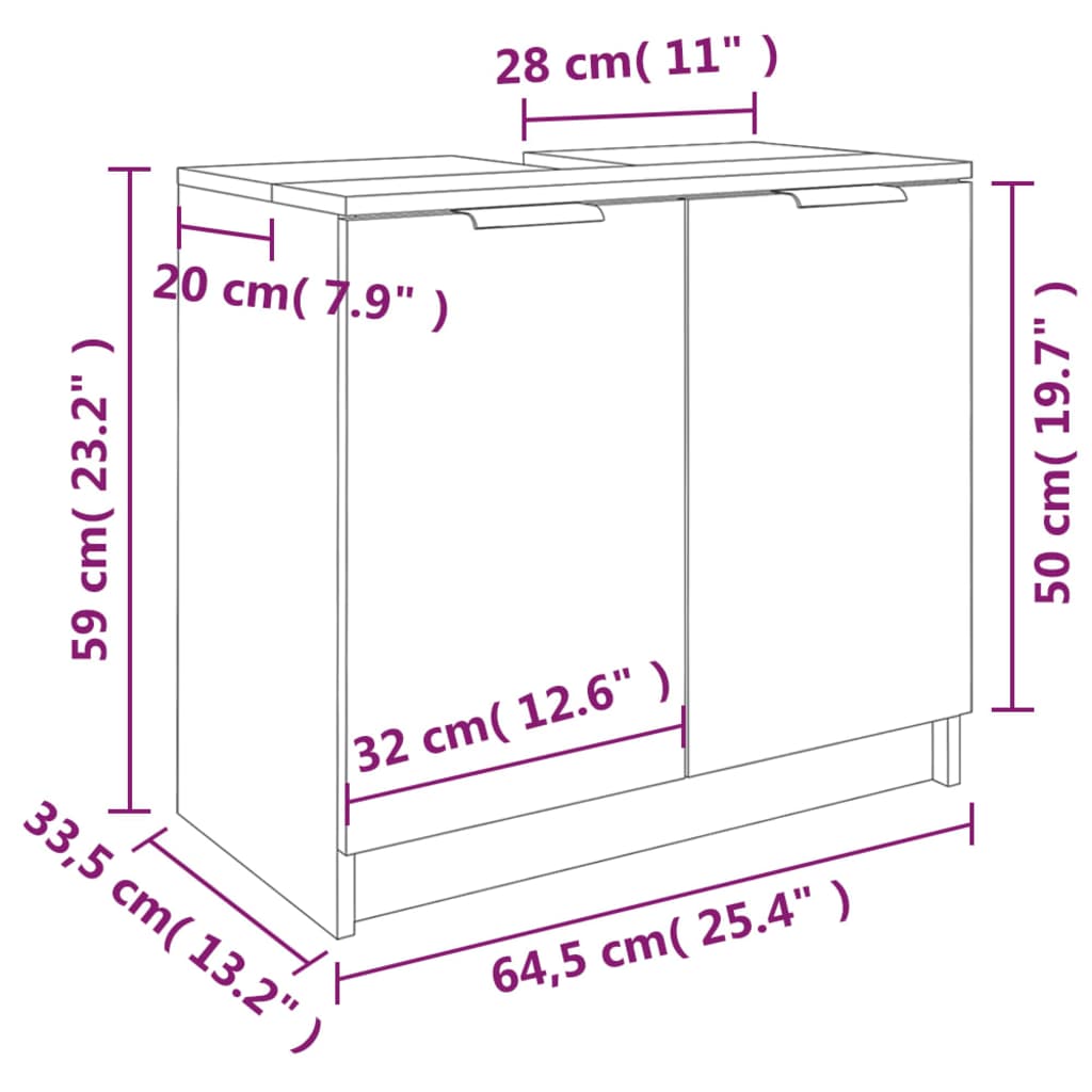 Kylpyhuoneen kaappi betoninharmaa 64,5x33,5x59 cm tekninen puu - Sisustajankoti.fi