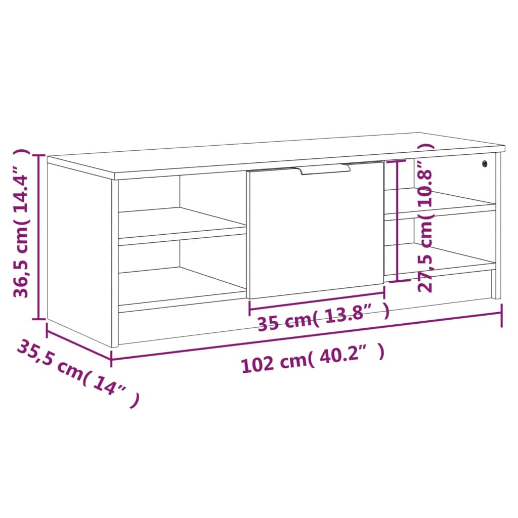 TV-taso betoninharmaa 102x35,5x36,5 cm tekninen puu - Sisustajankoti.fi